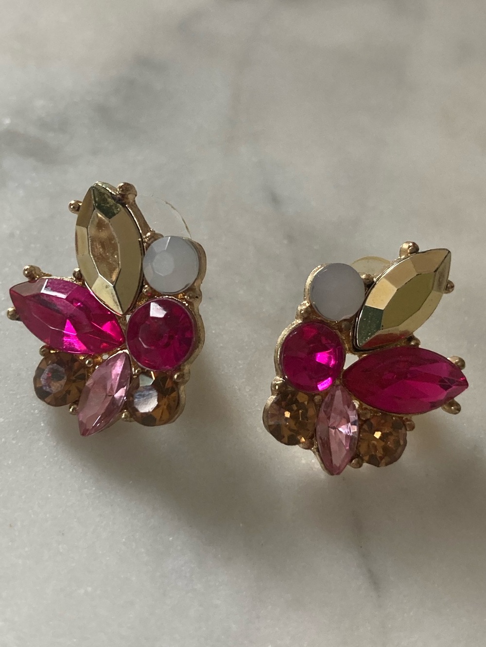 Gold-Tone Pink Multi-Stone Cluster Earrings